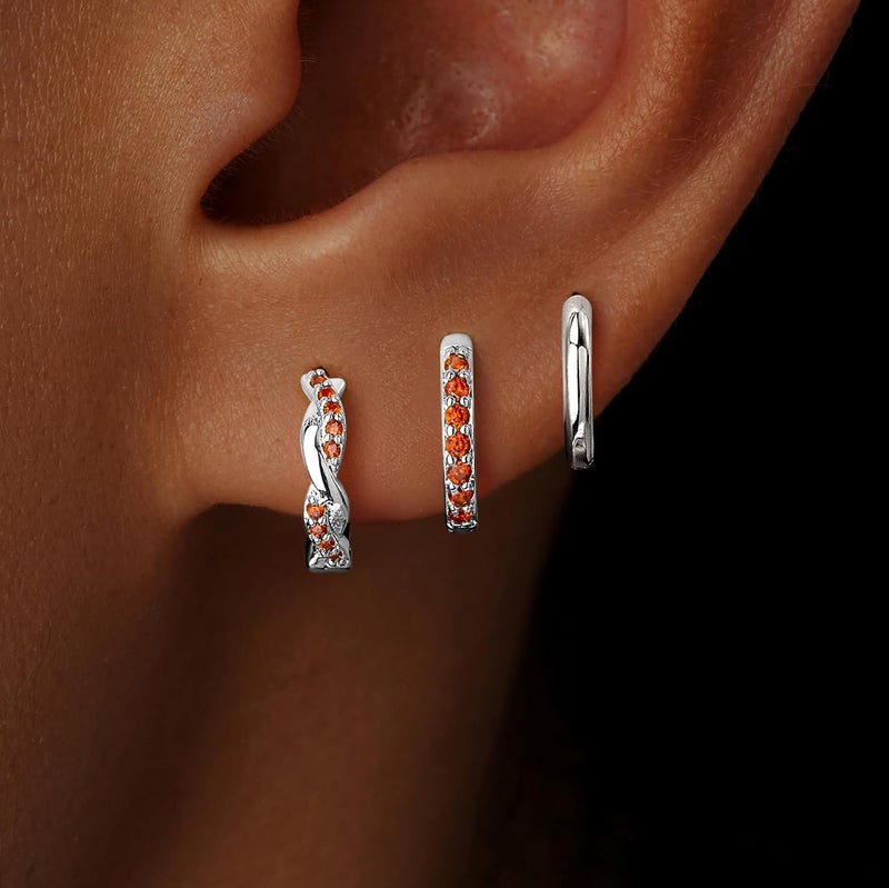 Inerney 14K Gold Plated Huggie Hoop Earrings for Women, Small Sterling Silver Earring Set Hypoallergenic Cartilage Helix Stacks, Mini Dainty Cute Trendy Birthstone Jewelry Gift for Multiple Piercings - Image 2